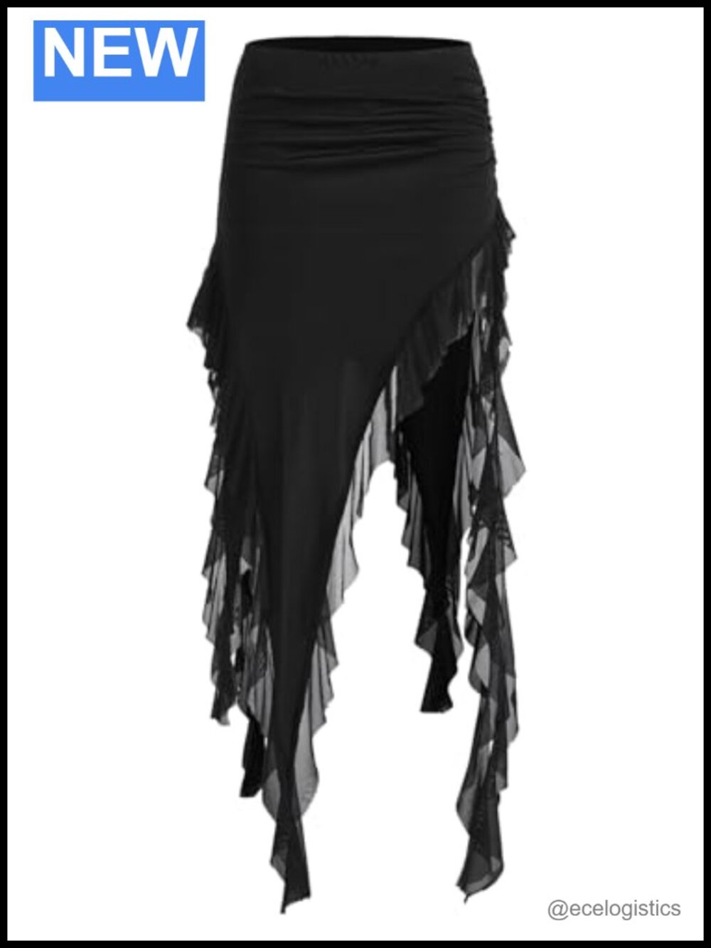High Stretch Asymmetrical Ruffle Trim Maxi Skirt